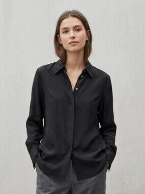 Dana Buchman silk linen button down shirt blouse black size 6